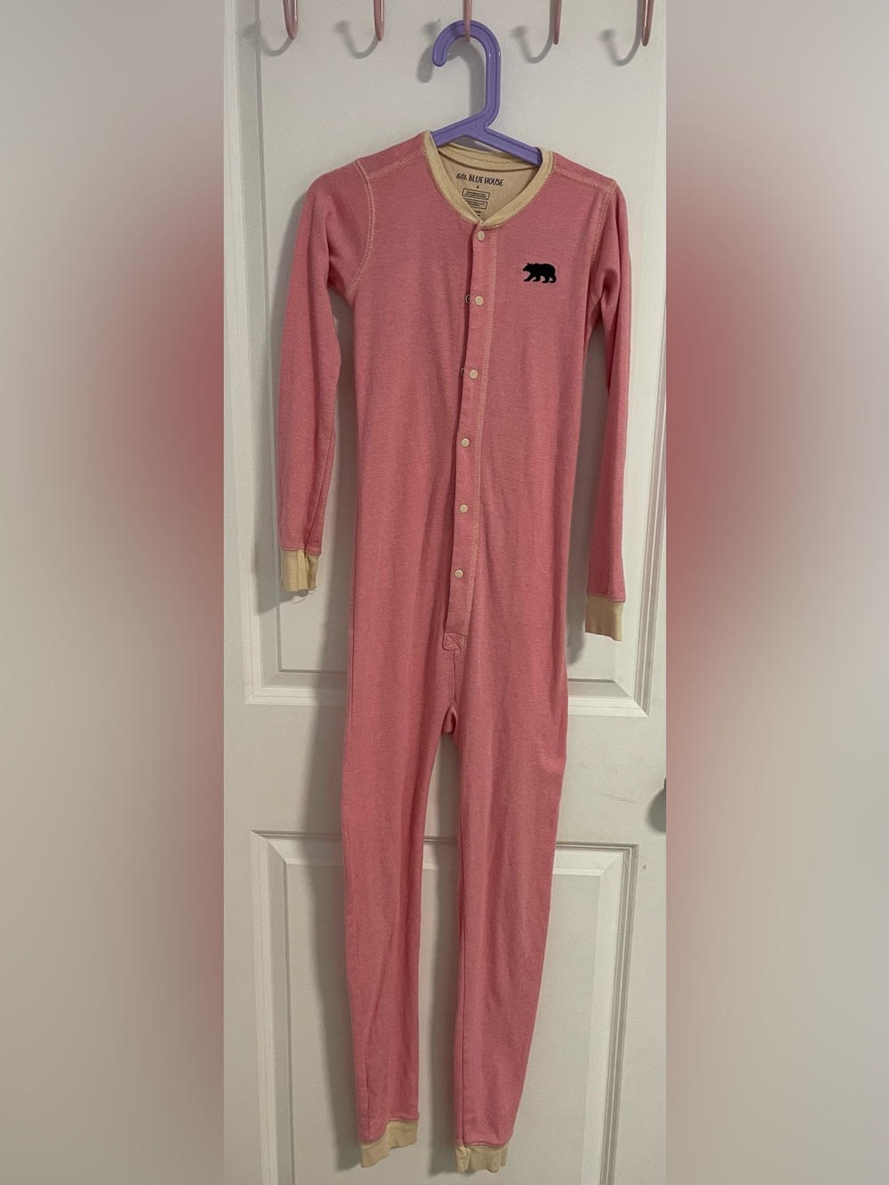 Long-Sleeve Pink Snap-Front Kids Footie with Bear Patch